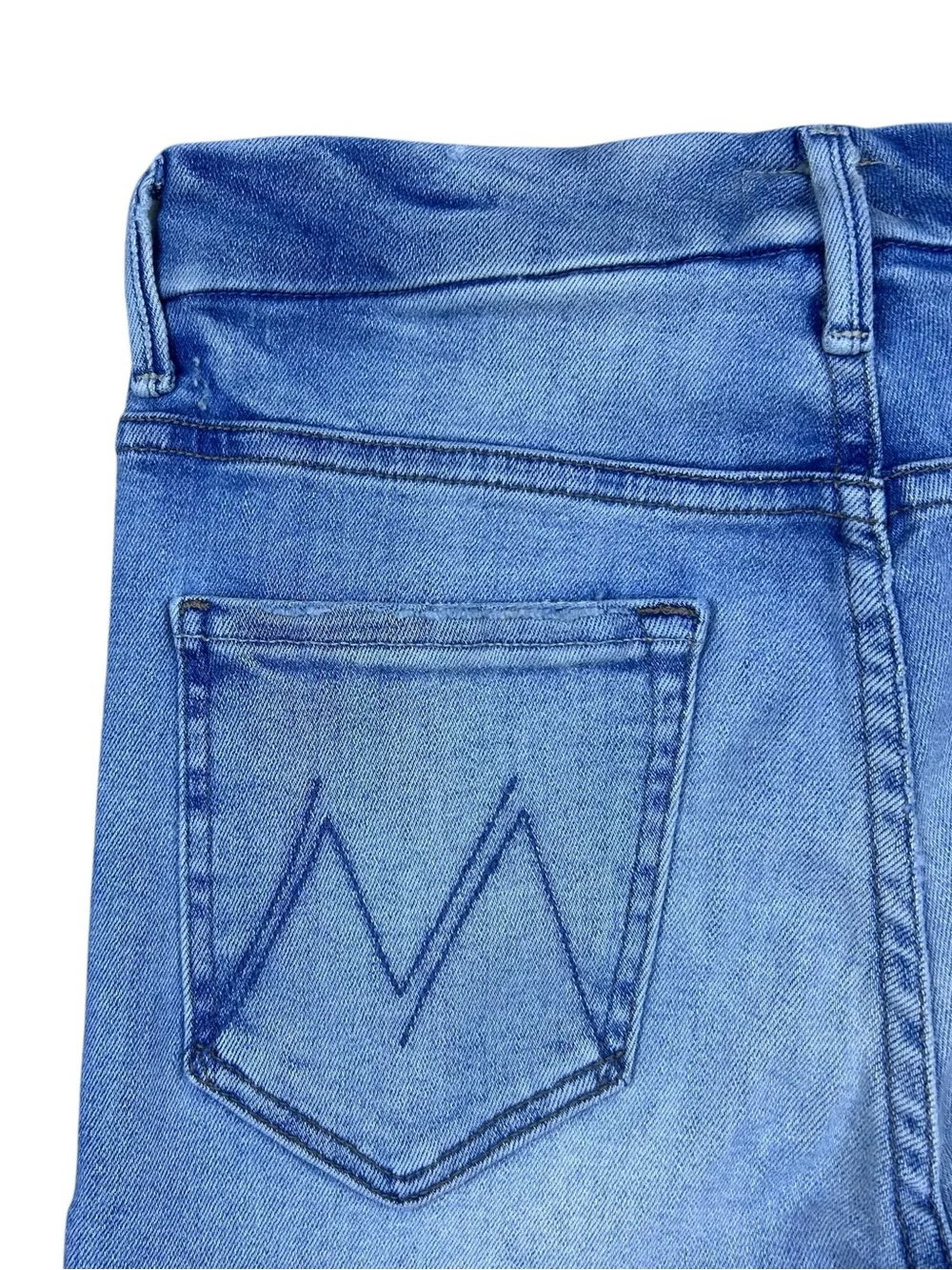 Mother High Waisted Looker Ankle Fray Jeans 27 Au Renoir Blue Skinny Stretch